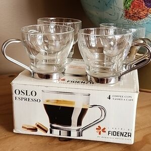 Vintage Fidenza Bormioli Rocco OSLO Espresso cups with stainless steel h…